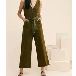Anthropologie Pants & Jumpsuits | Anthropologie Rhian Linen Olive Green Jumpsuit